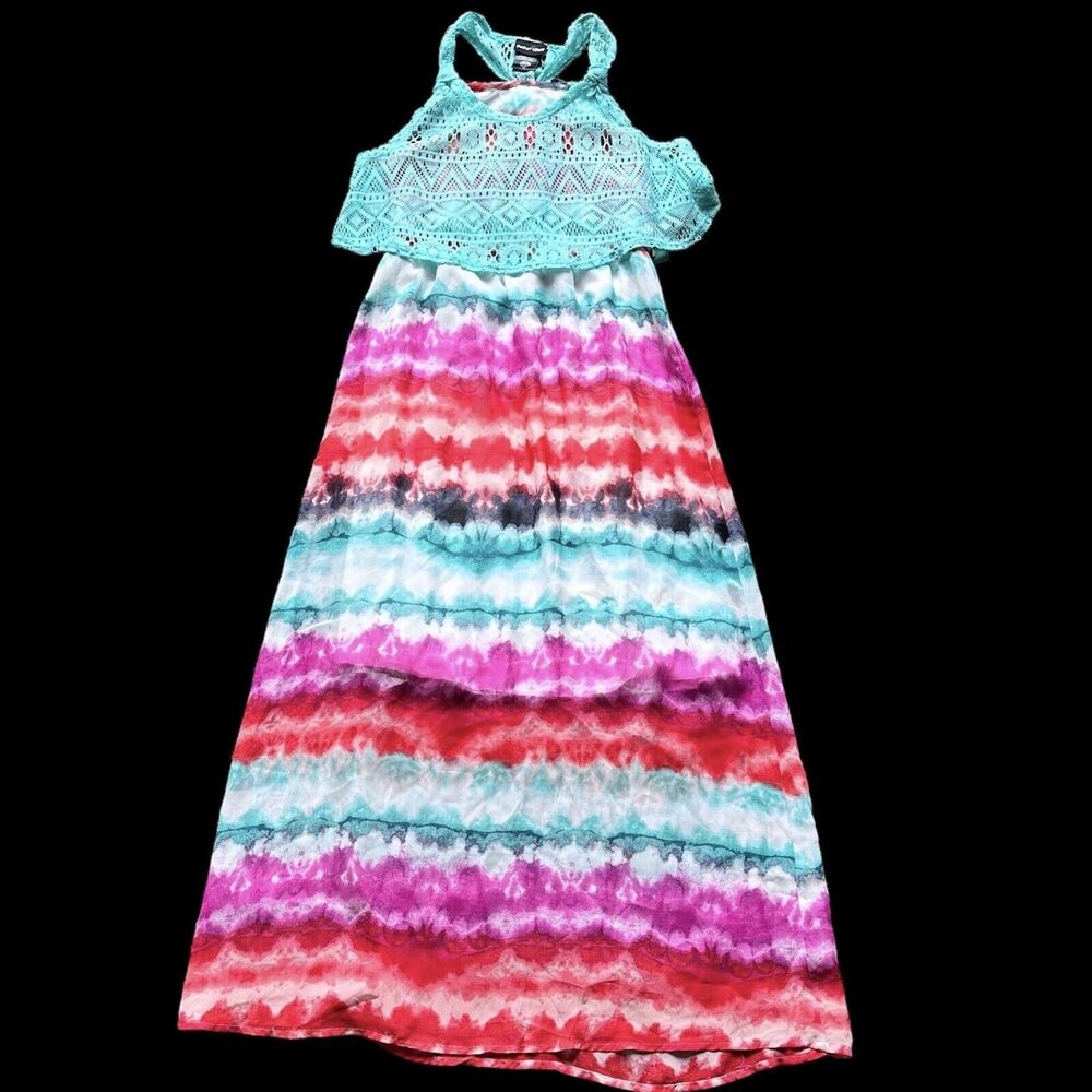 Paper Doll Junior Tie Dye Summer Maxi Dress Girls , Size 16 Mint Multicolor NWT